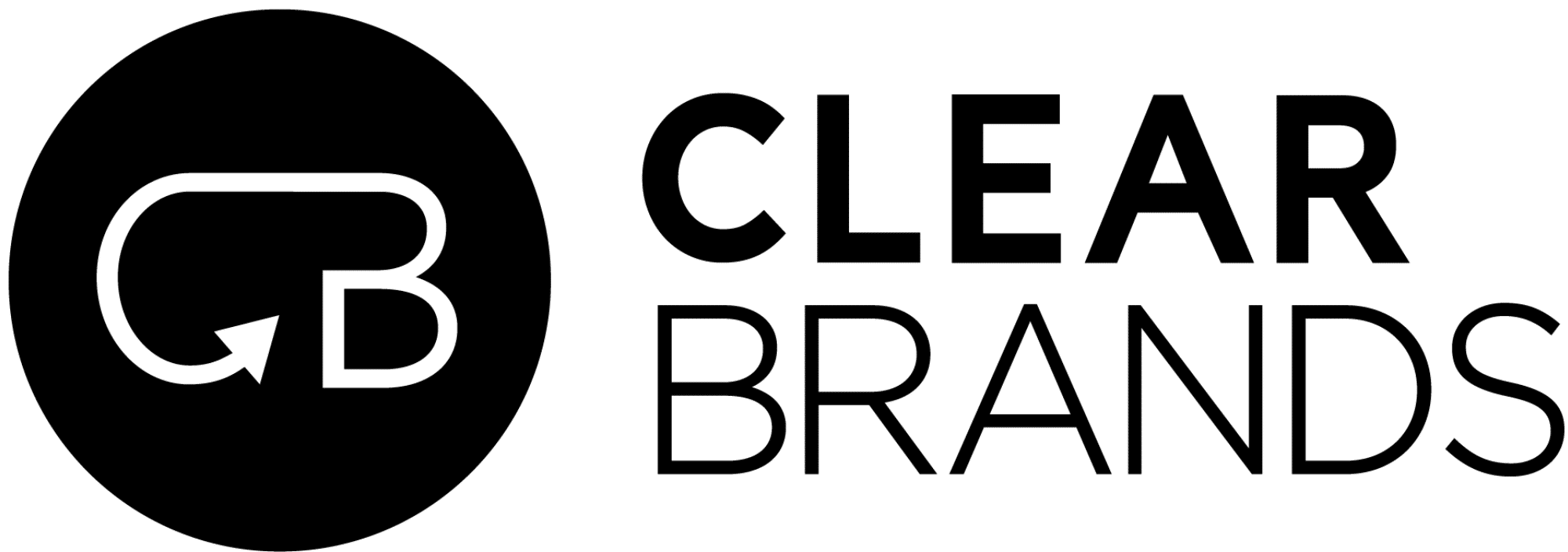 Clear Brands logo with black GB monogram badge and the Clear Brands wordmark