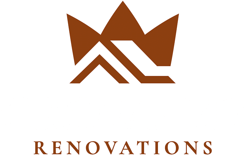 Crowned Renovations logo with a copper crown and rooftop mark above the Crowned Renovations name
